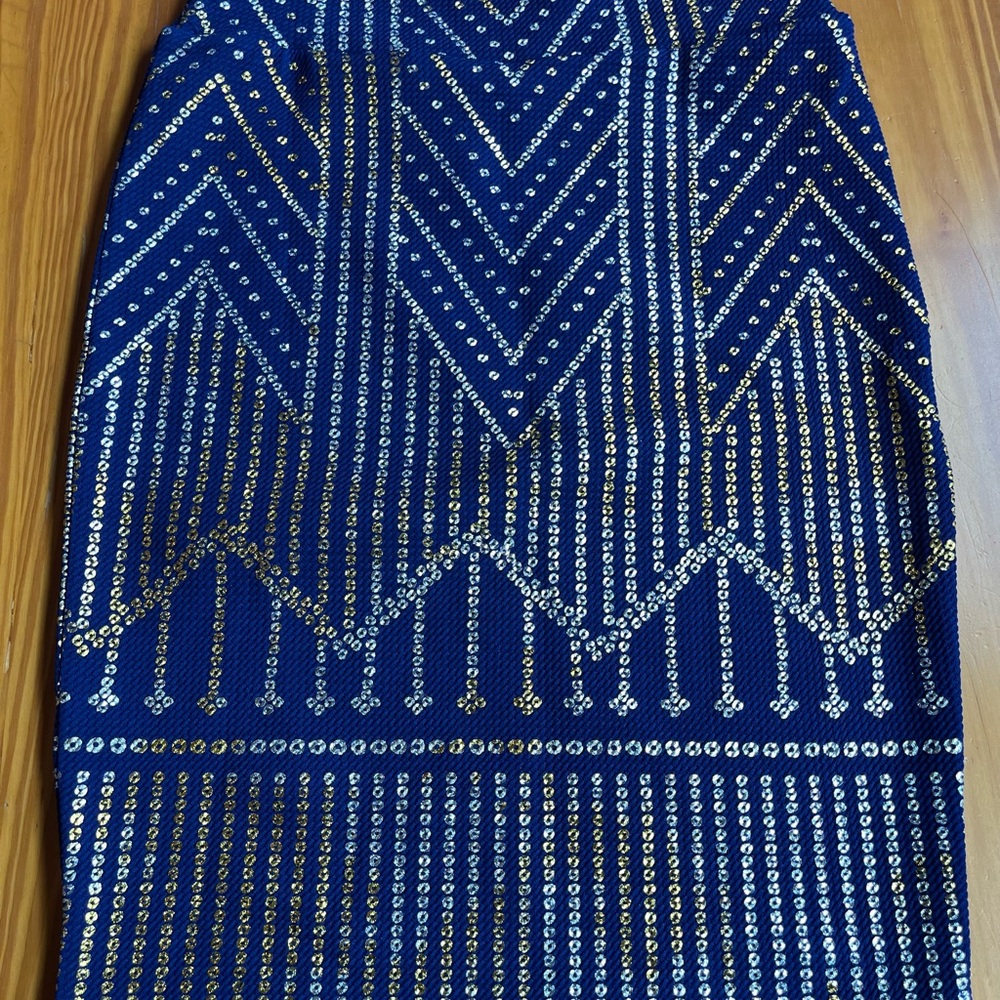 LuLaRoe Blue and Gold Sequin Pencil Skirt